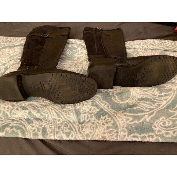 Aerosoles Black Faux Leather Boots Womens Size 7.5 Riding 2 Zippers - Picture 4 of 4
